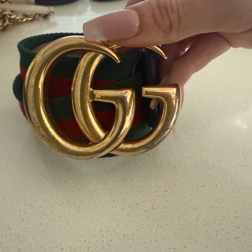 Gucci Gold Buckle with Green and Red Women's Belt